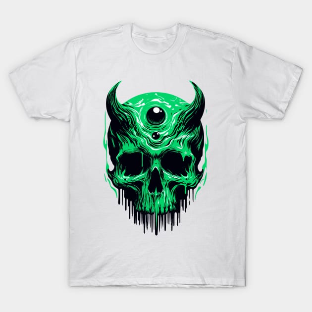 Green skull horror T-Shirt by Evgmerk